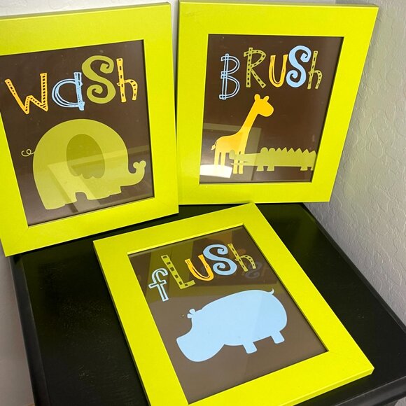 Bathroom Lot of Jungle Theme Decor Shower Curtin Wall Hangings - Picture 8 of 11